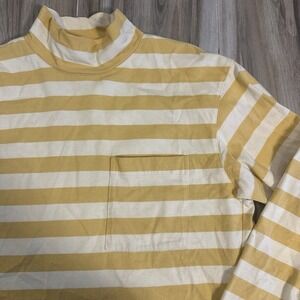 90s VTG GAP Mock Neck Long Sleeve Shirt Yellow Stripes SZ M Preppy Pocket Grunge